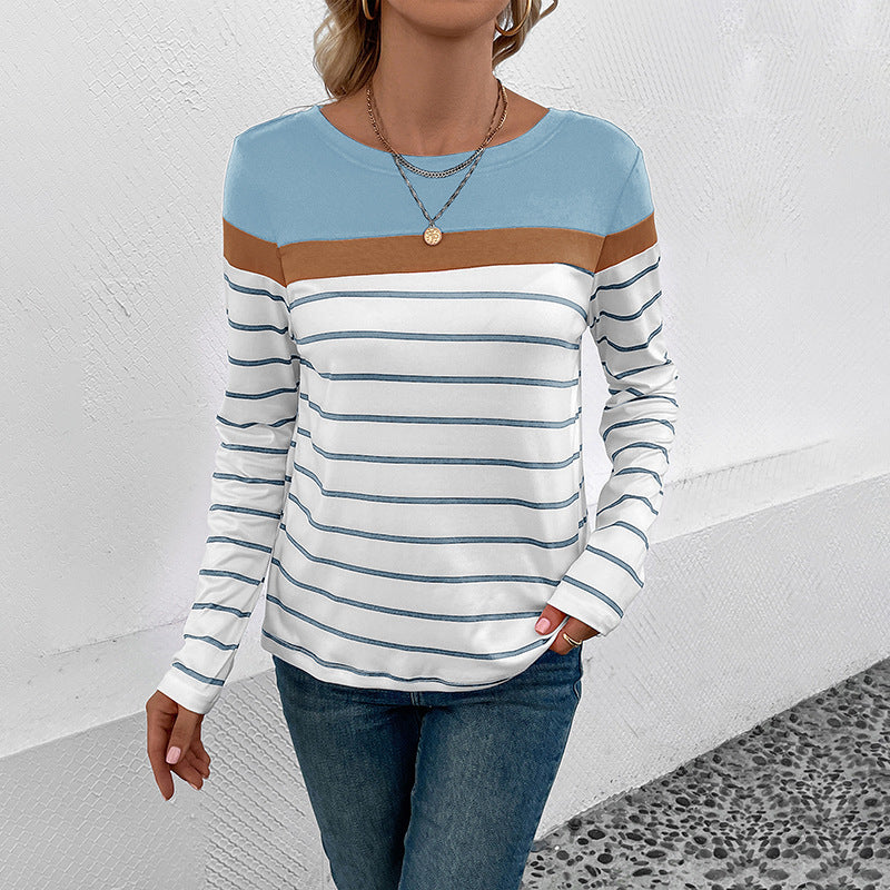 Women's long sleeve shirt with striped pattern, contrasting yoke and casual silhouette Mune Fashion