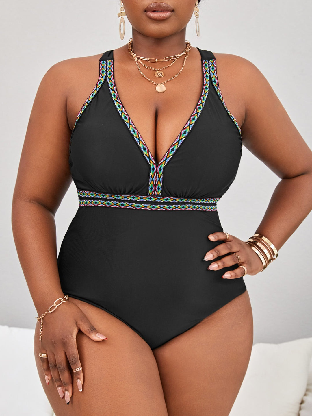 Women’s swimsuit with geometric embroidery Mune Fashion