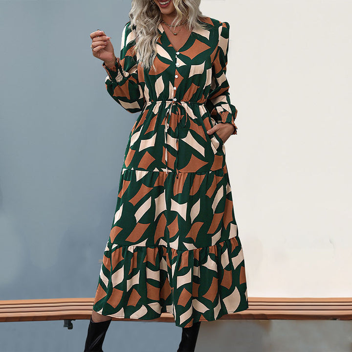 Women's Long Maxi Dress with Ruffle and Button Details Mune Fashion