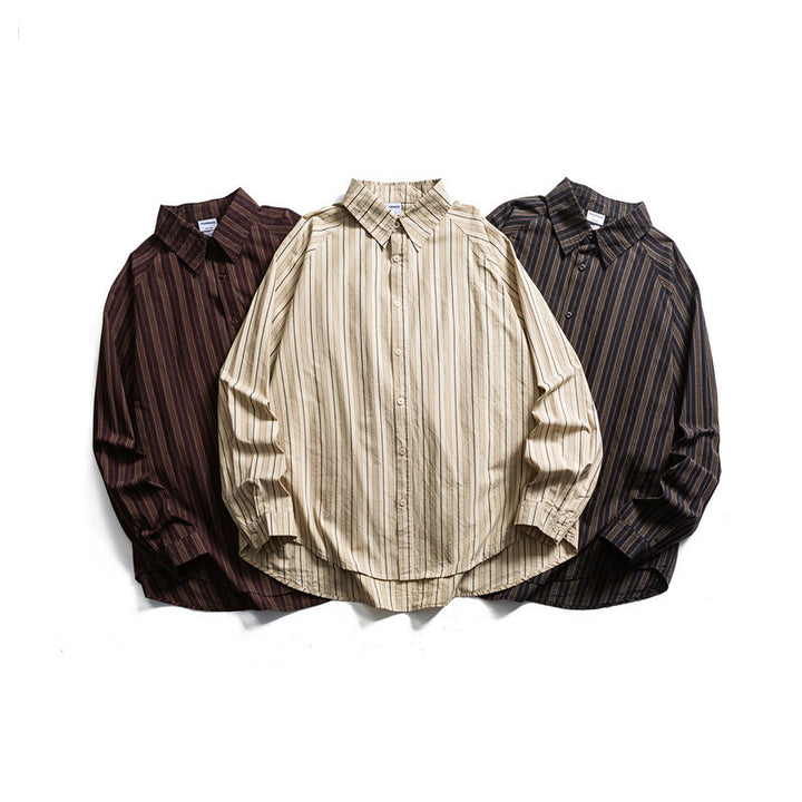 Unisex Oversize-Longline Shirt with vertical stripe pattern and rounded hem Mune Fashion
