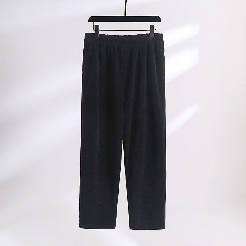 Women's Wide Corduroy Trousers with Elastic Waistband, Side Pockets and Straight Leg Mune Fashion