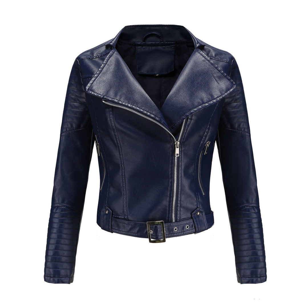 Women's cropped motorcycle jacket in biker look with asymmetric zipper and quilted sleeve part Mune Fashion