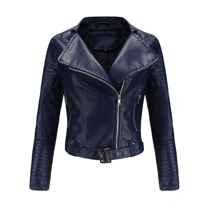 Women's cropped motorcycle jacket in biker look with asymmetric zipper and quilted sleeve part Mune Fashion