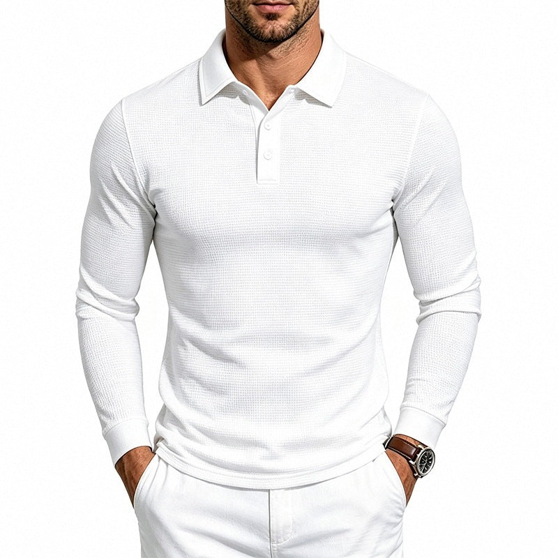 Men's Long Sleeve Polo Shirt in Structured Knit Slim Fit Mune Fashion