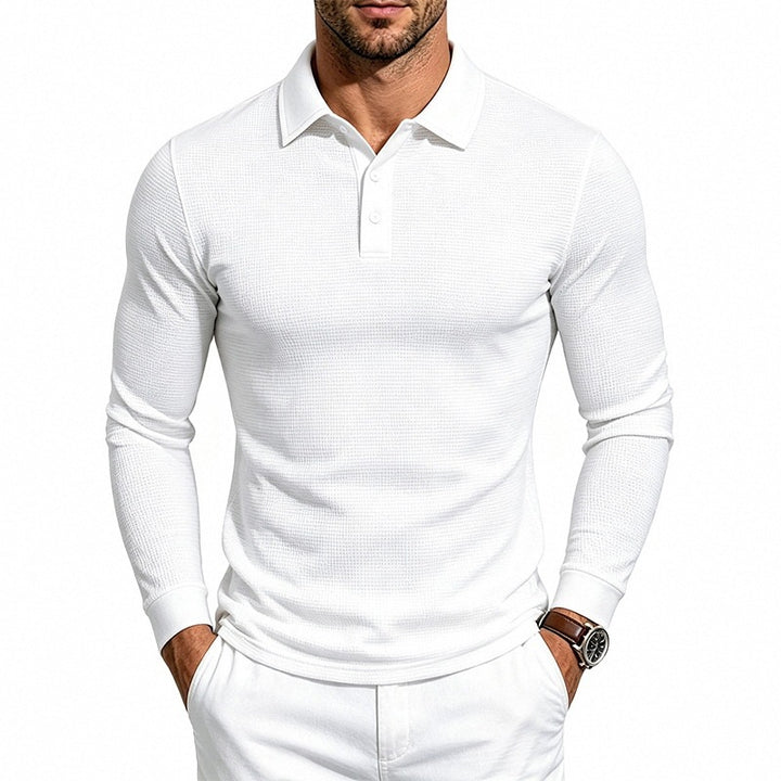 Men's Long Sleeve Polo Shirt in Structured Knit Slim Fit Mune Fashion