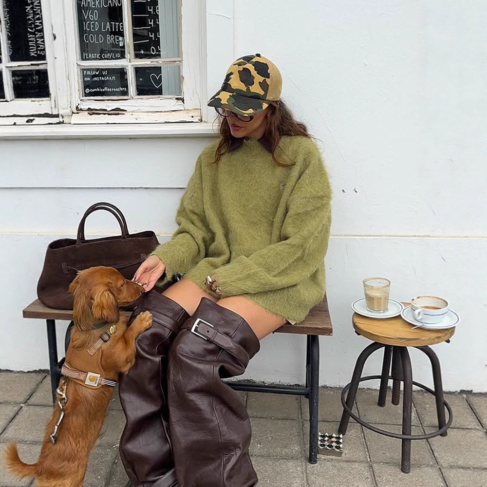 Women's Oversize Mohair Sweater Dress with High-Pile Knit and Casual Tunic Silhouette Mune Fashion