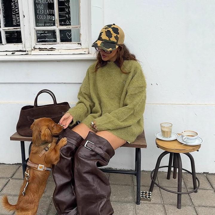 Women's Oversize Mohair Sweater Dress with High-Pile Knit and Casual Tunic Silhouette Mune Fashion