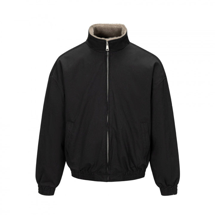 Men's Boxy Bomber Jacket with Teddy Lining and High Stand Collar Mune Fashion