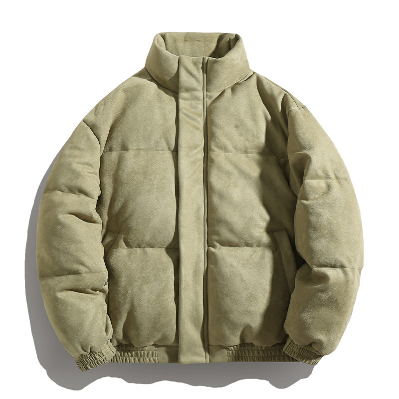 Unisex Padded Velour Puffer Jacket in Boxy Cut with High Collar and Concealed Zipper Mune Fashion