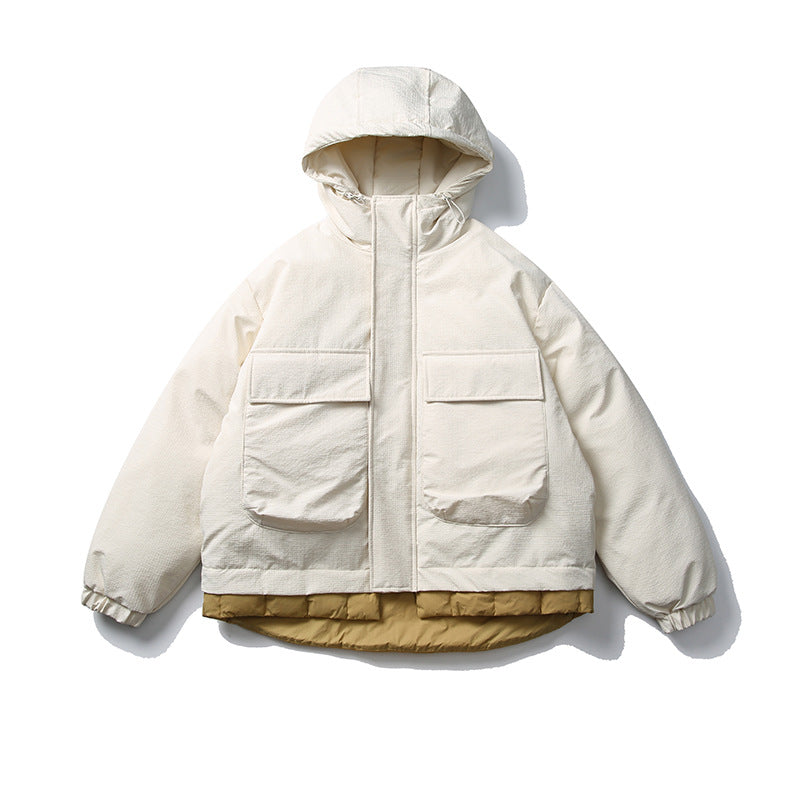 Unisex Short cut padded hoodie jacket in material mix with patch pockets Mune Fashion