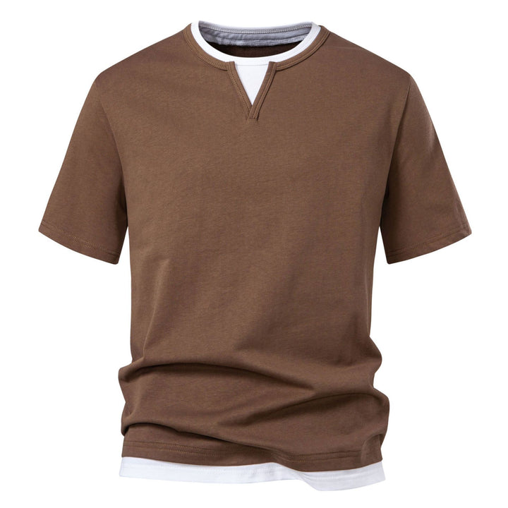 Men's long sleeve shirt with layered look and distinctive slit collar Mune Fashion