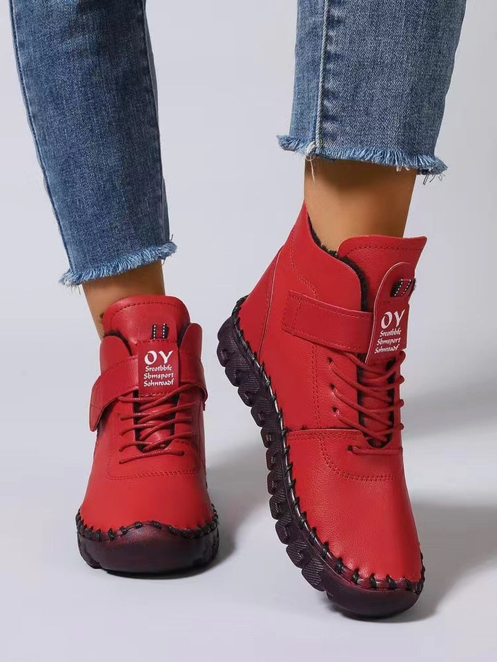 Women's ankle-high casual boots with Velcro, elastic lacing, and distinct tread sole Mune Fashion