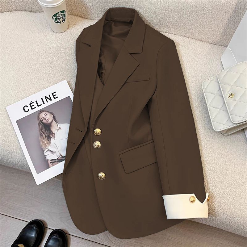 Women Elegant Blazer with Golden Buttons Mune Fashion