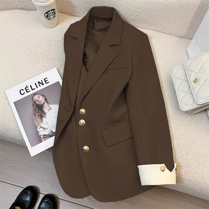 Women Elegant Blazer with Golden Buttons Mune Fashion