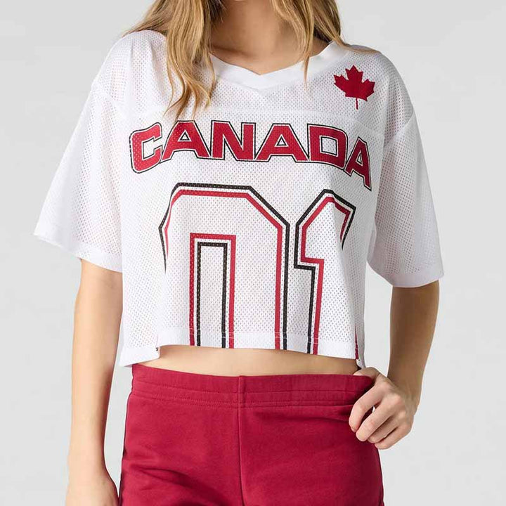 Women's Oversized Cropped Sports Shirt with Mesh Inserts and Graphic Print Mune Fashion