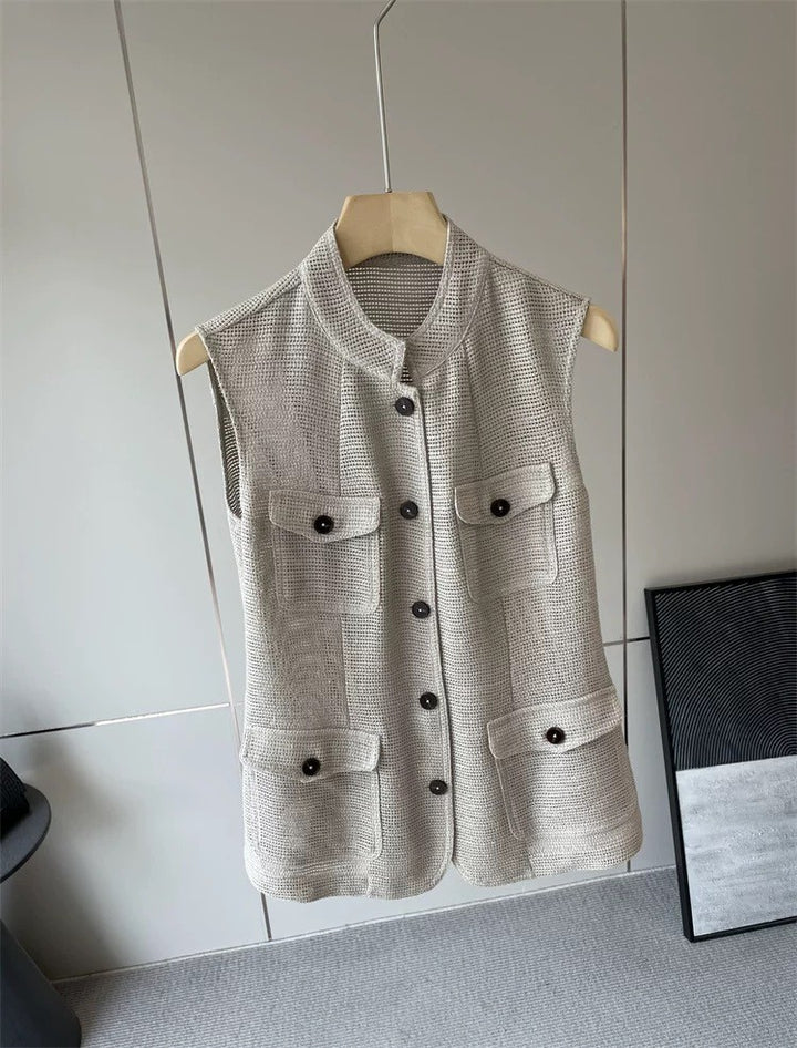 Ladies Fashionable Sleeveless Vest with Pockets Mune Fashion