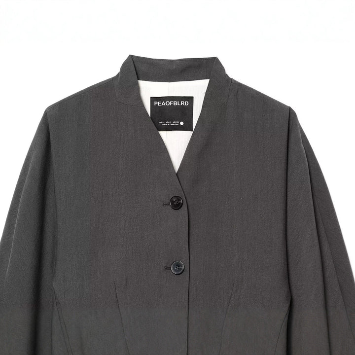 Women's Tailored Short Blazer with Stand Collar, V-Neck and Three-Button Detail Mune Fashion
