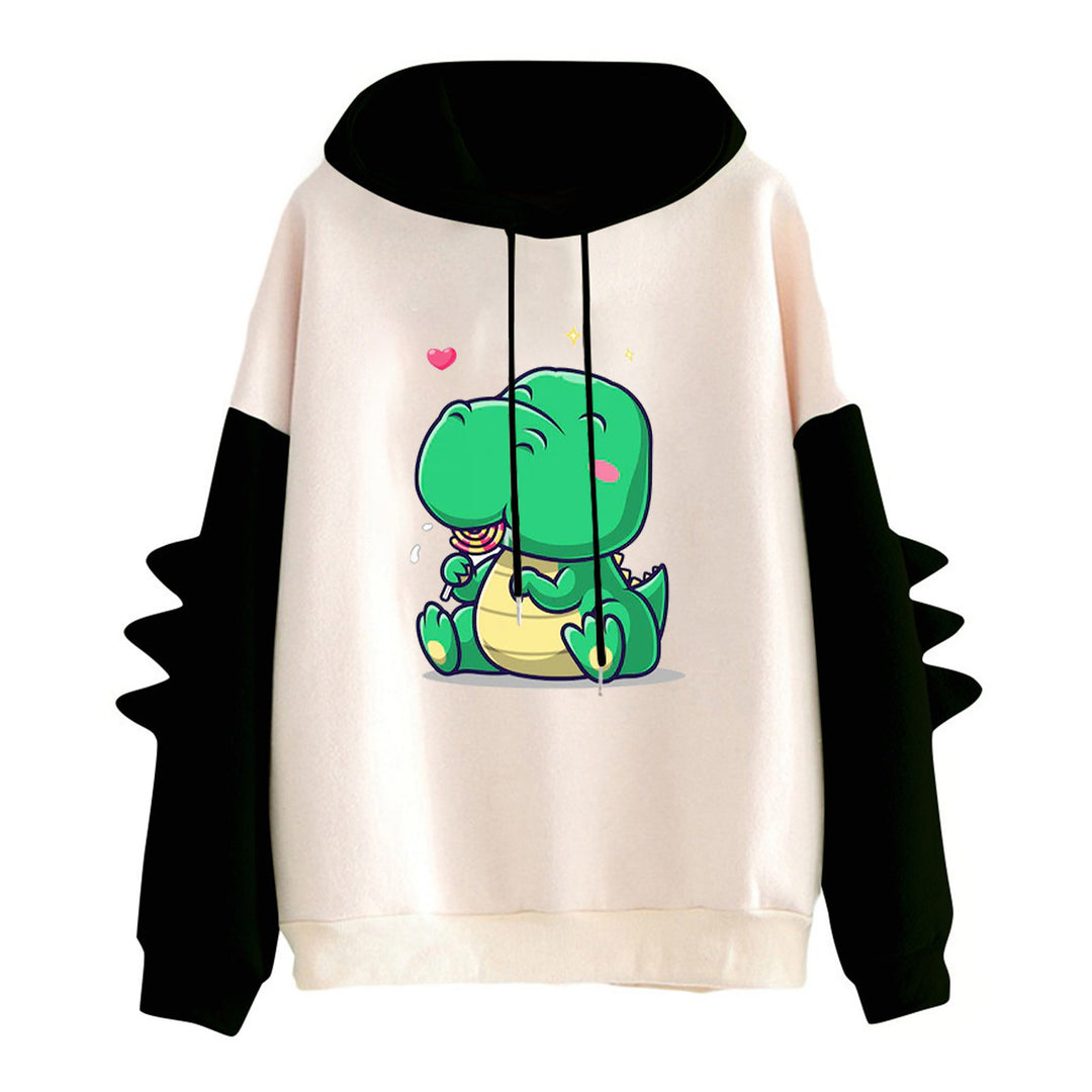 Ladies hooded sweater with cute dinosaur print, cozy inner lining and three-dimensional sleeve details Mune Fashion