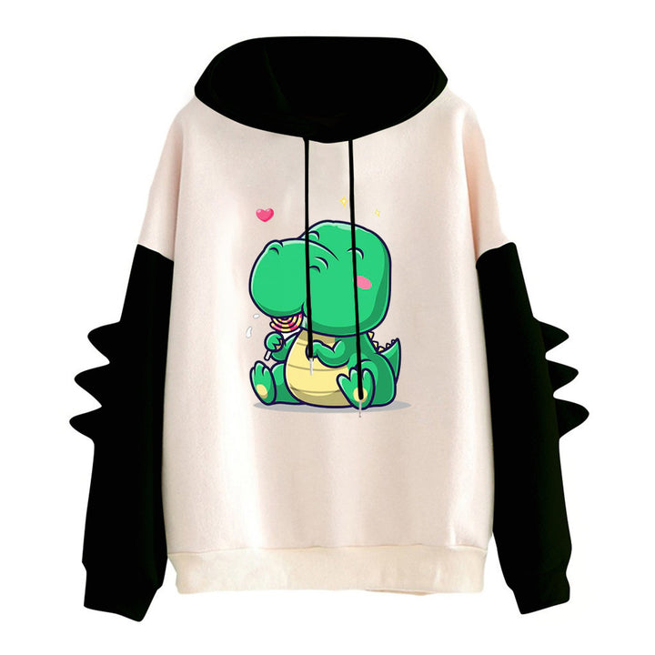 Ladies hooded sweater with cute dinosaur print, cozy inner lining and three-dimensional sleeve details Mune Fashion