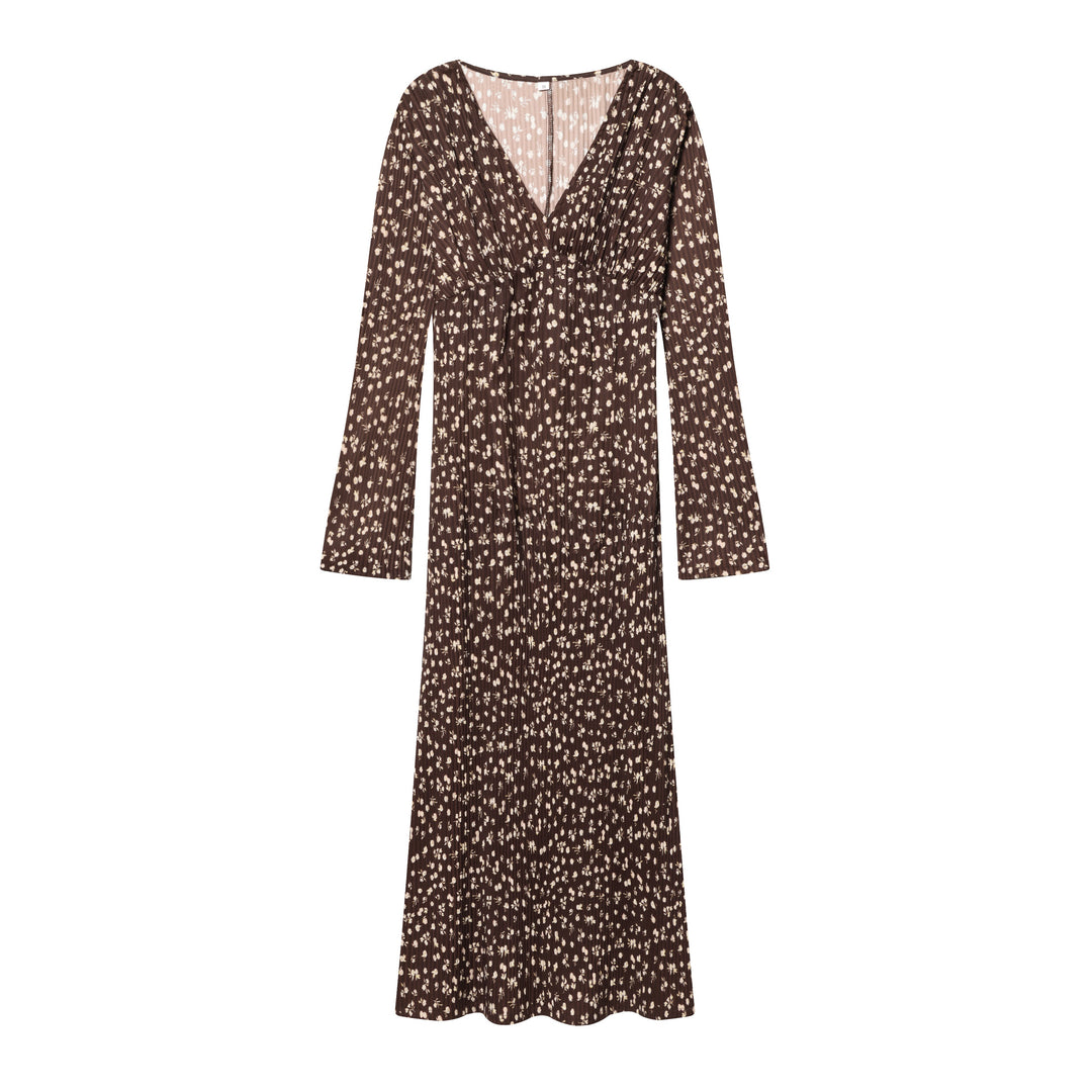 Ladies' pleated midi dress with deep V-neck and tailored empire fit Mune Fashion