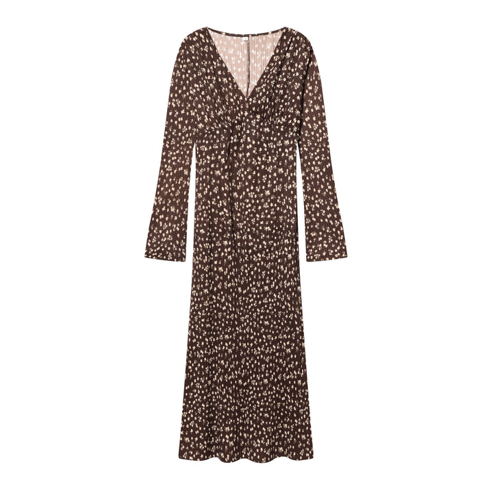 Ladies' pleated midi dress with deep V-neck and tailored empire fit Mune Fashion