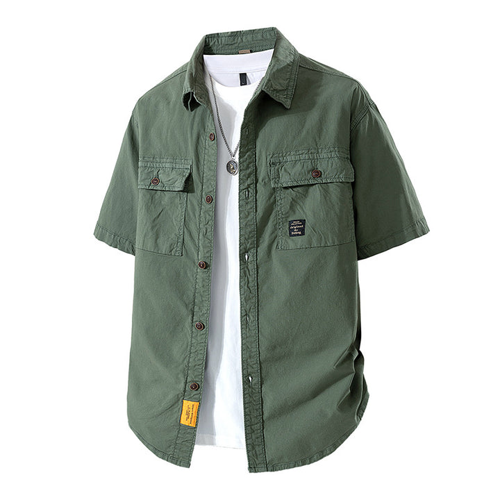 Herren Kurzarm-Fieldshirt im Overshirt-Look mit doppelten Brustklappen, verstärkten Nähten und gerundetem Saum Mune Fashion