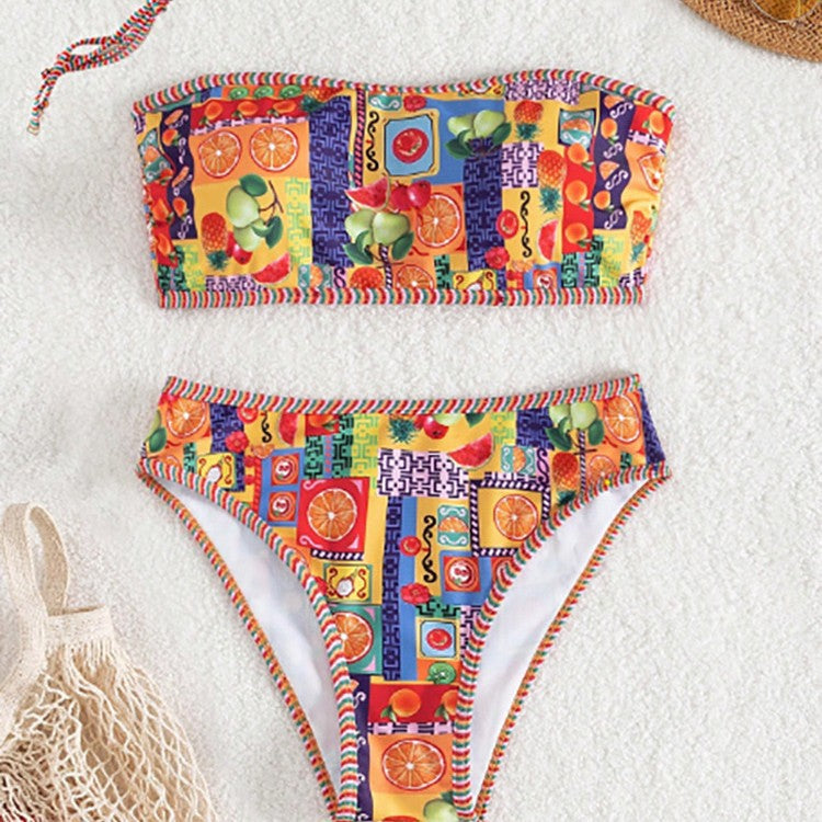 Women's Bandeau Bikini with Colorful Fruit Pattern Mune Fashion