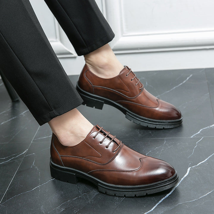 Men's elegant derby leather lace-up shoe with patterned rubber sole Mune Fashion