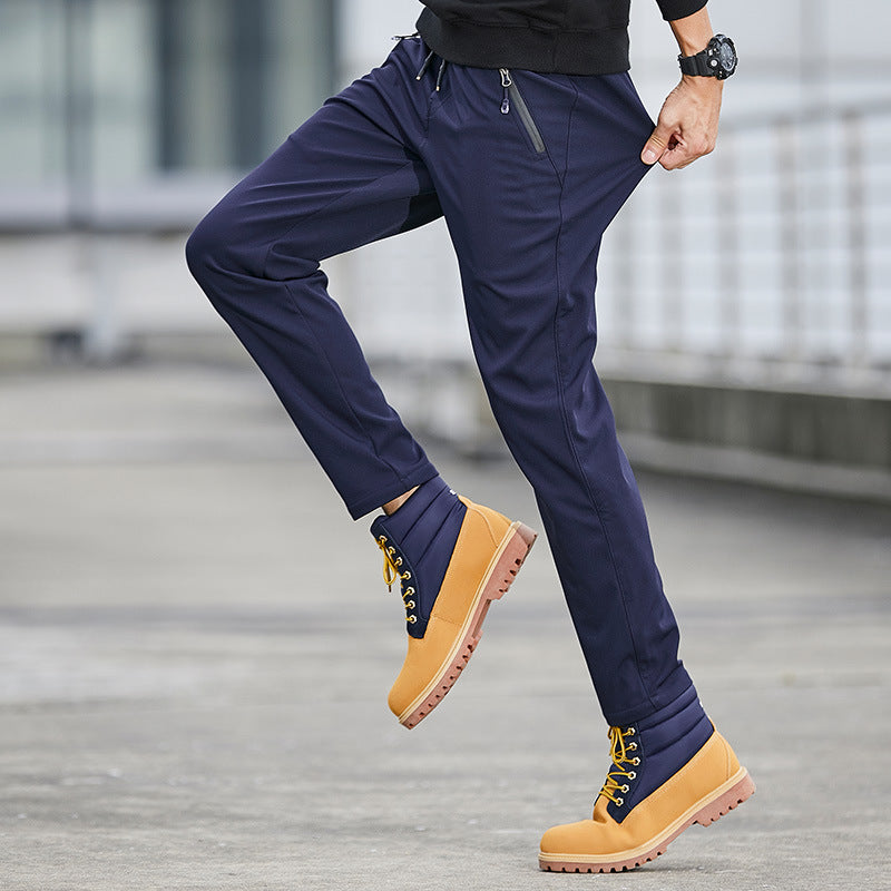 Men's Technical Softshell Jogging Pants with Water-Repellent Membrane, Zipper Pockets and Elastic Drawstring Waist Mune Fashion