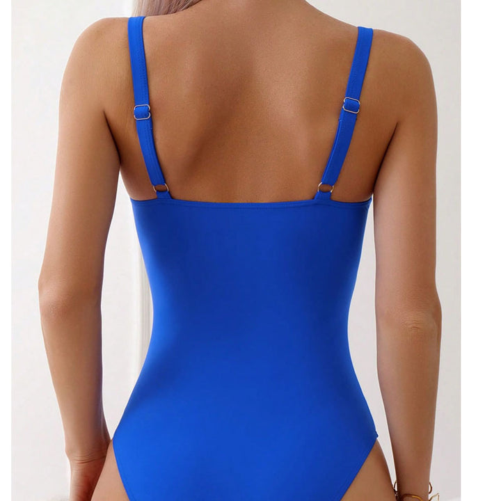 Women One-Piece Swimsuit with Elegant V-Neck and Fashionable Jewelry Detail Mune Fashion