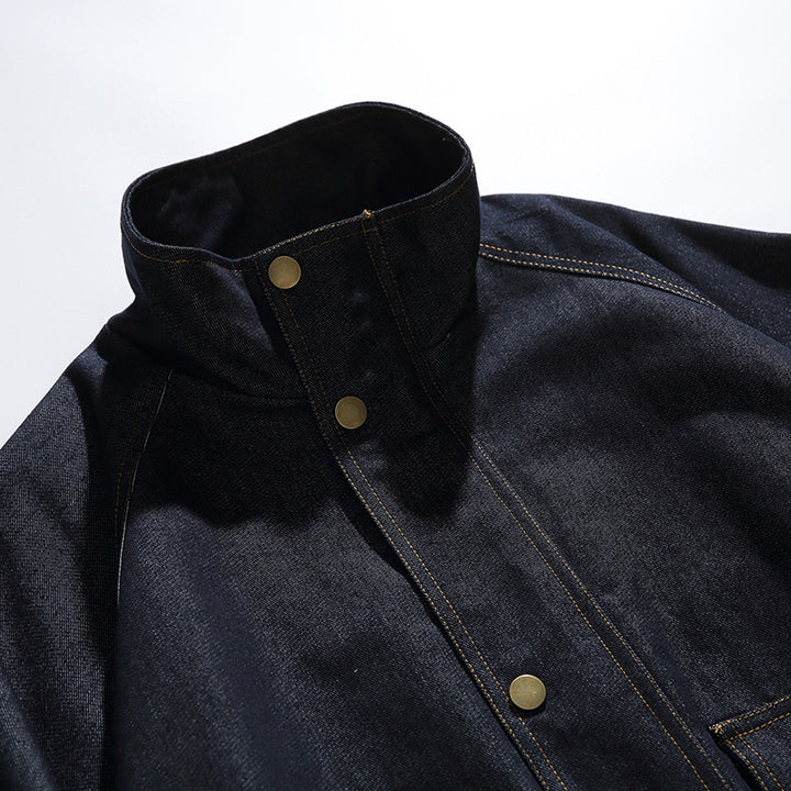 Unisex Boxy Jeans Jacket in Oversized Cut with Stand-Up Collar and Flap Pockets Mune Fashion