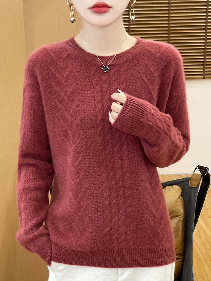 Ladies short pullover with cable pattern, round neck and cashmere-like softness Mune Fashion