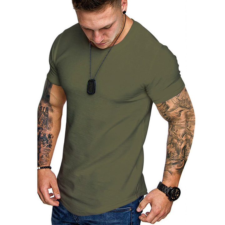 Men's figure-hugging round neck shirt with athletic cut elastic cotton-elastane mix and rounded hem Mune Fashion