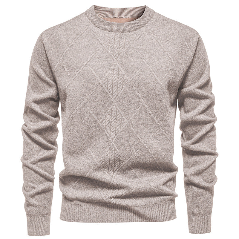 Men's fine knit pullover with diamond cable pattern, round neckline and ribbed cuffs Mune Fashion