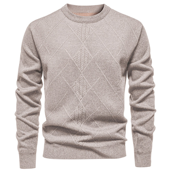 Men's fine knit pullover with diamond cable pattern, round neckline and ribbed cuffs Mune Fashion