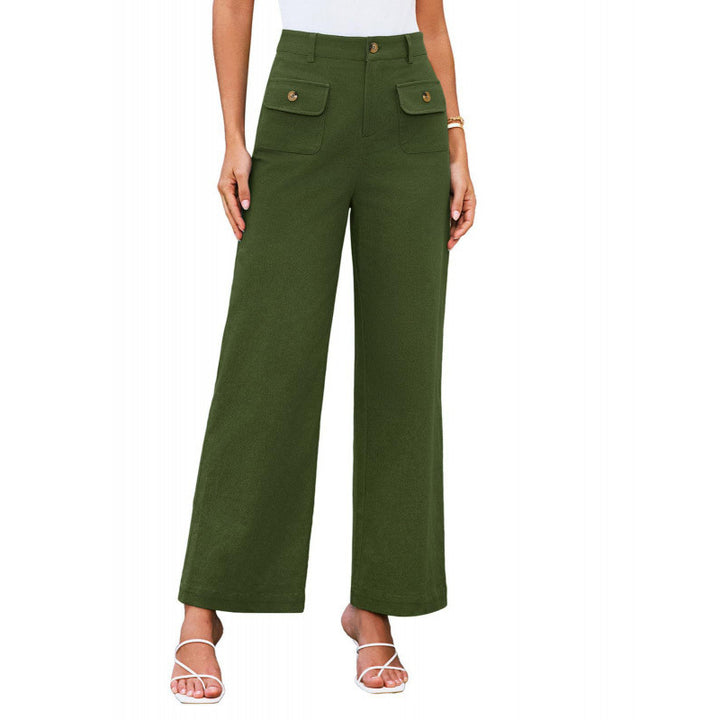 Women High-Waist Palazzo Pants with Flap Button Pockets Mune Fashion