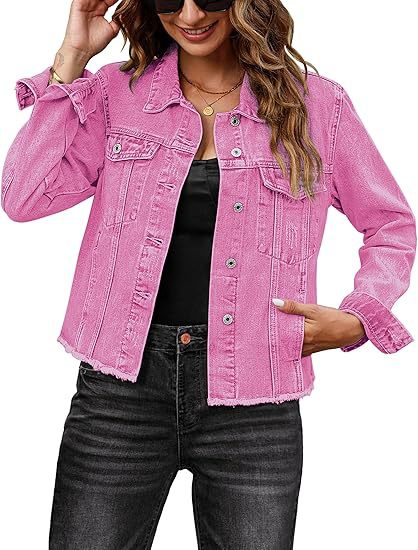 Women Short Cut Denim Jacket with Frayed Hem and Chest Pockets Mune Fashion