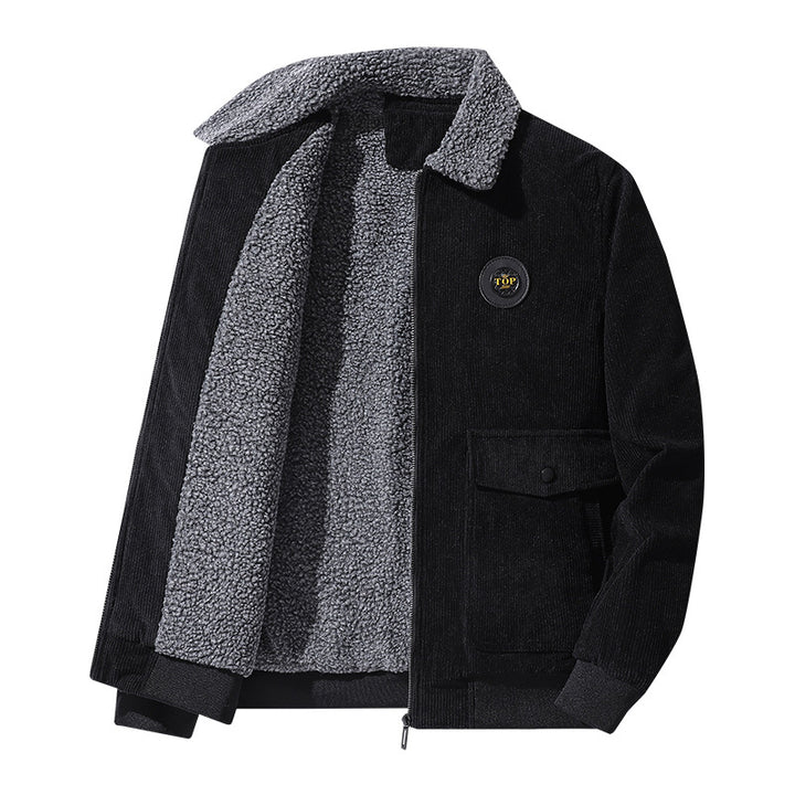 Men's cord jacket with teddy lining, flap pockets, and stand-up collar Mune Fashion