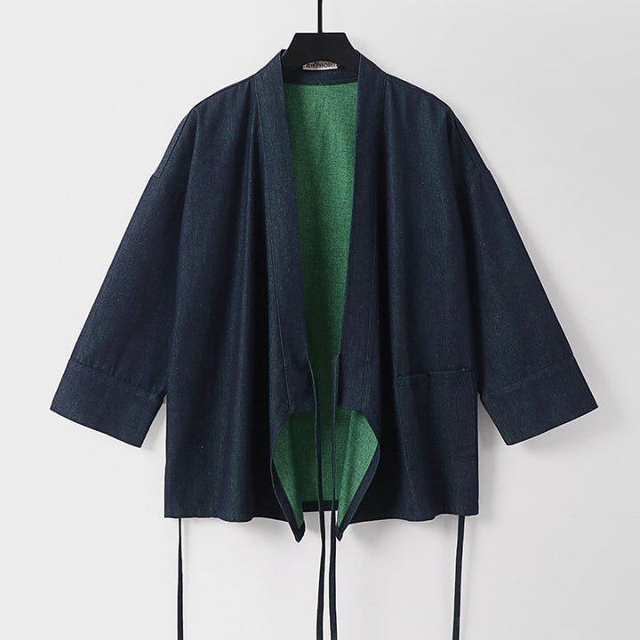 Women Lightweight Two-Tone Kimono Jacket with Ties and Contrasting Inner Lining Mune Fashion