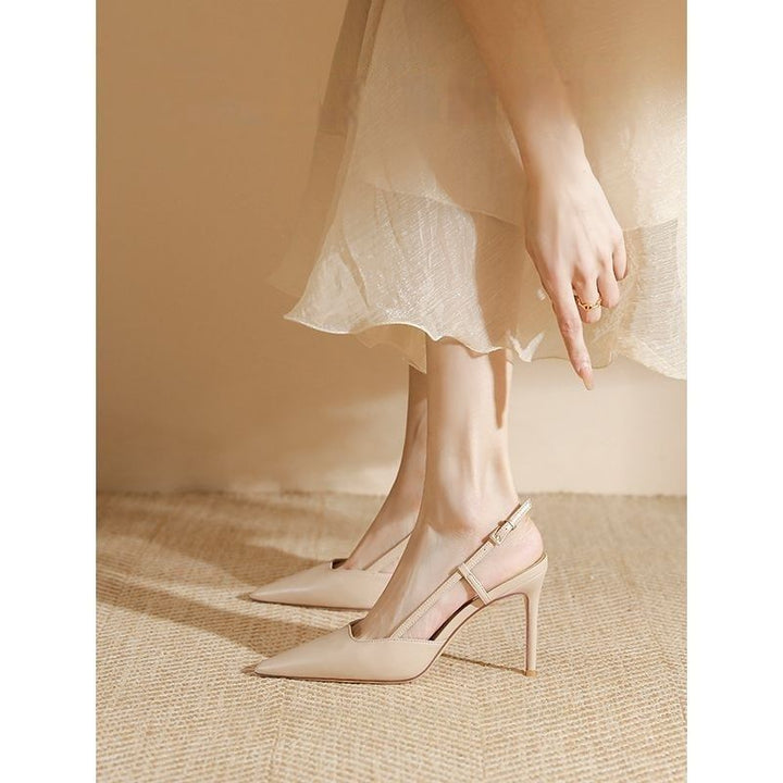 Women Minimalistic Pointed Toe Slingback Pumps with Fine Ankle Strap and Padded Comfort Footbed Mune Fashion