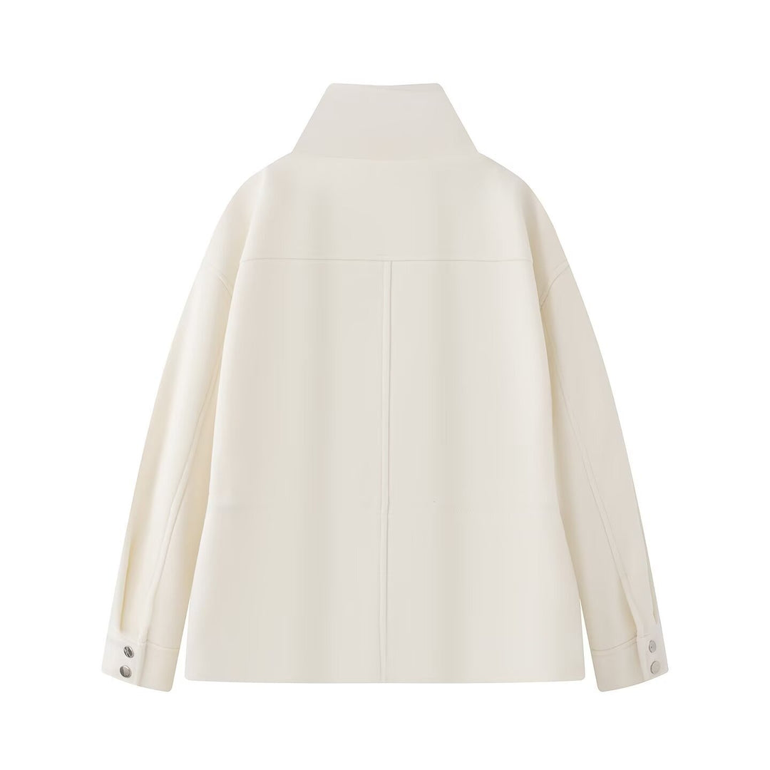 Women's short jacket with drawstring, high stand-up collar, and patch pockets Mune Fashion