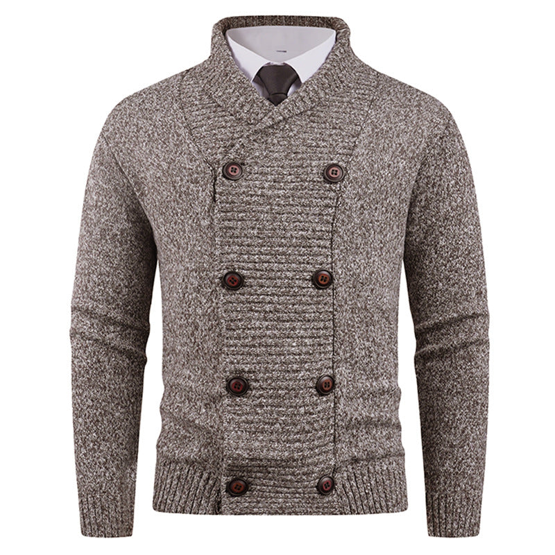 Men's double-breasted chunky knit cardigan with overlapping shawl collar Mune Fashion