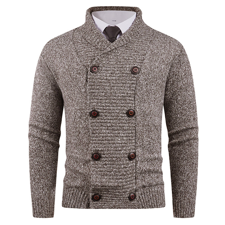 Men's double-breasted chunky knit cardigan with overlapping shawl collar Mune Fashion