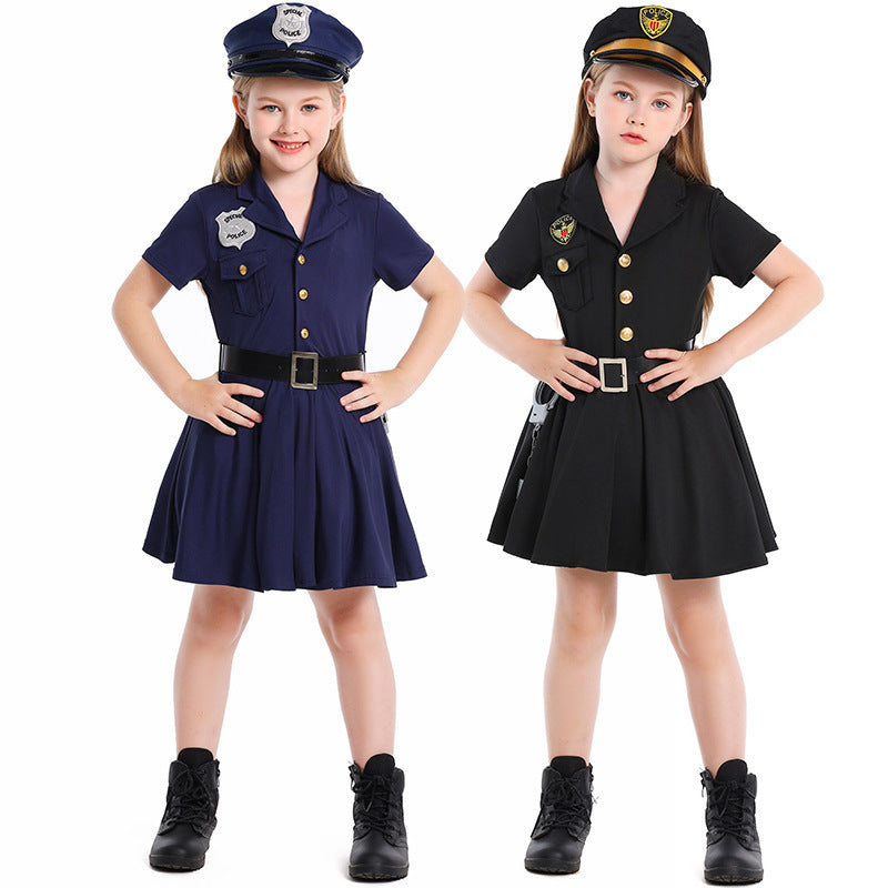 Girl Police Costume with Skirt and Hat Mune Fashion