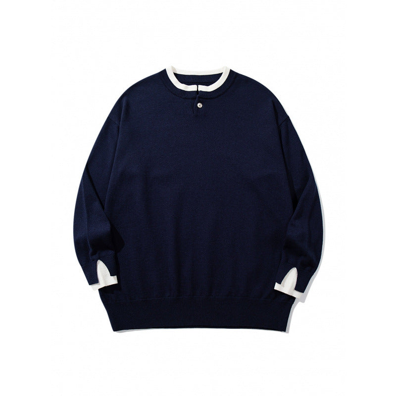 Unisex Oversize Fine Knit Sweater with Henley Button Placket and Slit Cuffs Mune Fashion