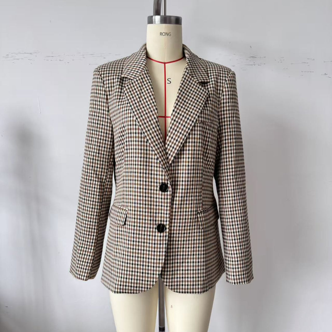 Women's Check Blazer in Modern Tailoring with Notch Lapel, Two-Button Closure and Lined Flap Pockets Mune Fashion
