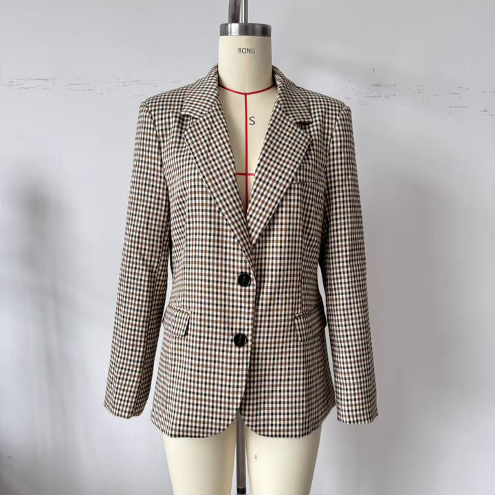 Women's Check Blazer in Modern Tailoring with Notch Lapel, Two-Button Closure and Lined Flap Pockets Mune Fashion