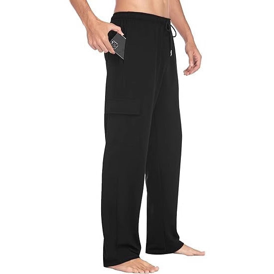 Men's comfortable cargo lounge pants with elastic waistband, drawstring, straight leg, and patch flap pockets Mune Fashion