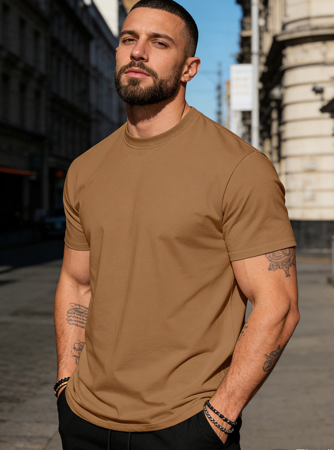 Men's body-hugging high-quality cotton shirt with round neck Mune Fashion