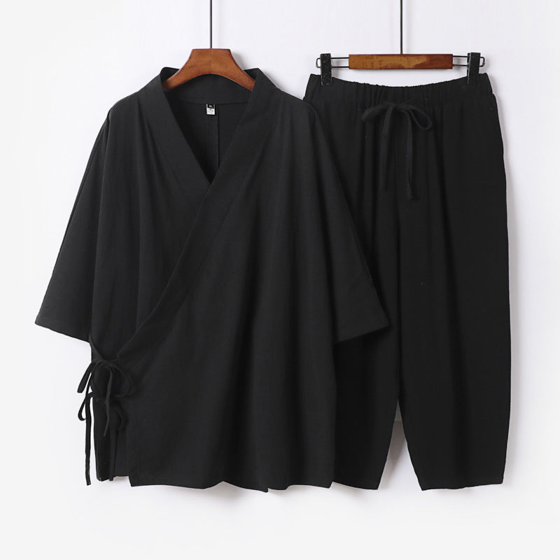 Men's Kimono Loungewear Set with Wrap Top, Drawstring Waist Pants and Loose Fit Mune Fashion